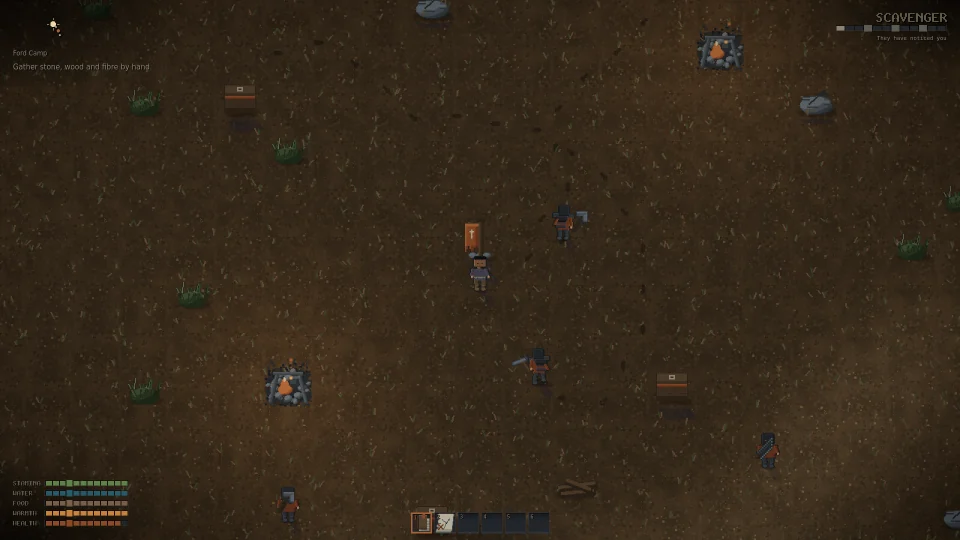 Armed scavengers moving toward the player across open ground.